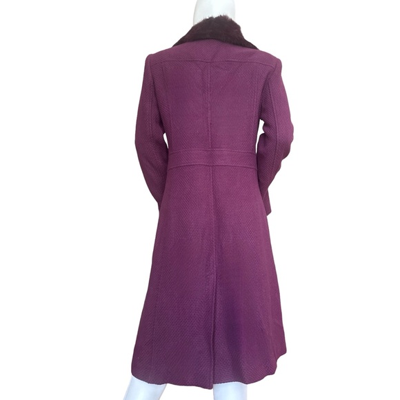 Marciano genuine rabbit Fur Trim wool tween pea Coat S/P & M burgundy purple - Picture 3 of 5